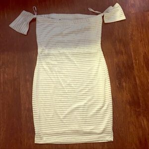 White ribbed off the shoulder mini bodycon dress